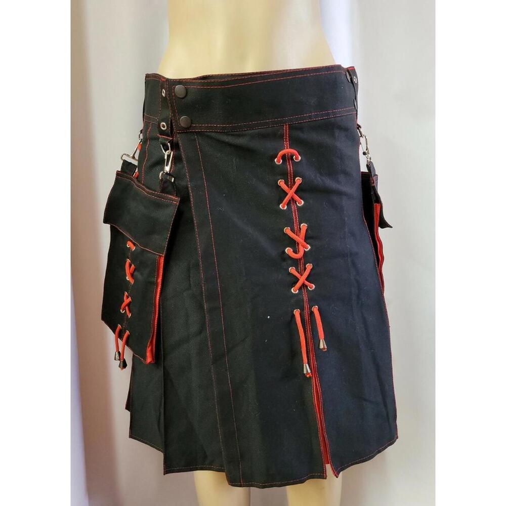 Kilts for Men/Womens Utility Wrap Kilt, Cotton  Hybrid  Black/red Sz 36 NEW #C5
